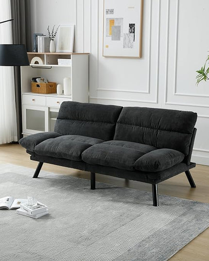 70.08" Modern Upholstered 2 Seaters Soft with Metal Feet,Accent Deep Seat Loveseat Double Sofas Couch w/Convertible Bed,for Dorm,Apartment,Studio,Office,Dark Gray - LeafyLoom