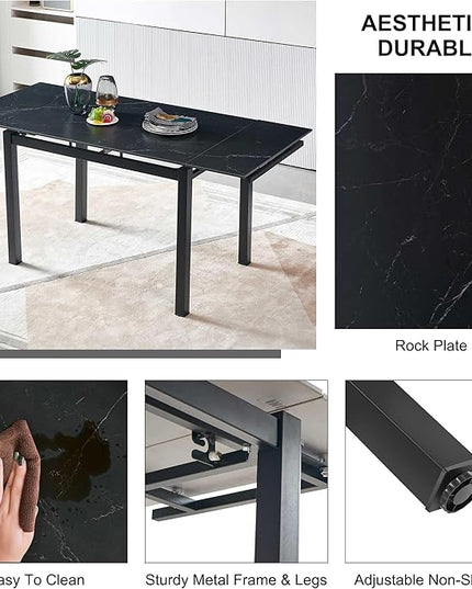 NicBex 43.31Inch Rectangular Expandable Dining Table,Minimalist Kitchen Table with Black Ceramic Tabletop for 4 to 6,Dining Room Table for Kitchen,Small Space and Living Room,Space-Saving,Black - LeafyLoom