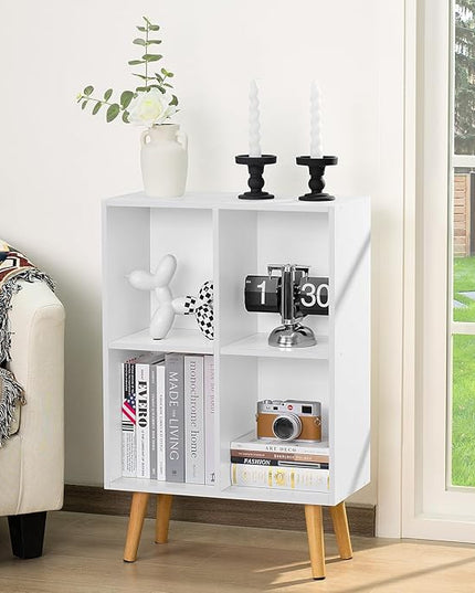 YAHARBO Small 4 Cube White Bookshelf,3 Tier Modern Kids Bookcase with Legs, Wooden Bookshelves Storage Shelf,Book Shelves Organizer,Display Bookcases Cabinet for Room Nursery Study - LeafyLoom