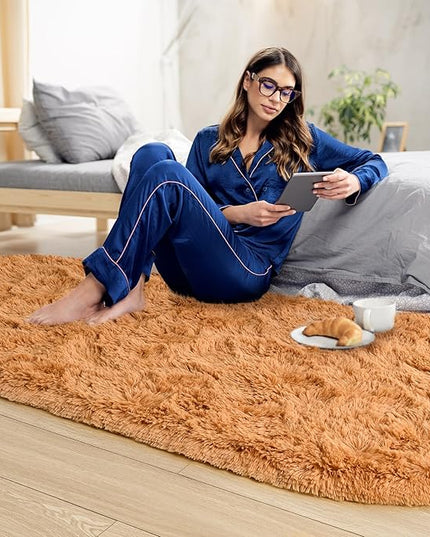 Noahas Ultra Soft Fluffy Bedroom Rugs,2.6' X 5.3' Oval Khaki Fluffy Rugs for Bedroom,Small Throw Rugs, Kids Room Carpet Modern Shaggy Area Rugs Home Decor - LeafyLoom