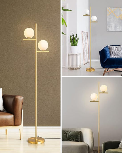 EDISHINE 67.5in Mid Century Modern Globe Floor Lamp, Upgraded Dimmable Gold Standing Lamps for Living Room, Frosted Glass Shade, LED Tall Pole Lamp for Bedroom-Brass Plating - LeafyLoom