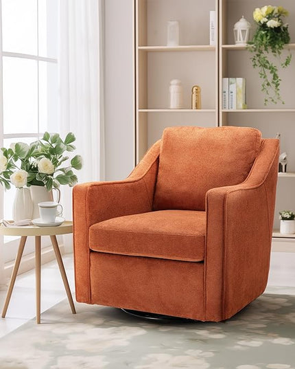 COLAMY 360° Swivel Accent Chair, Upholstered Fabric Leisure Armchair with Lumbar Pillow for Living Room Bedroom Home Office, Orange - LeafyLoom