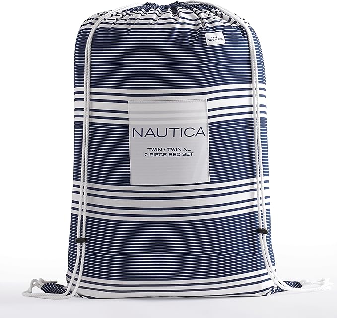 Nautica - Twin Comforter Set, Cotton Reversible Bedding with Matching Sham, Stylish Home Decor, Dorm Room Essentials (Craver Navy, Twin/Twin XL) - LeafyLoom