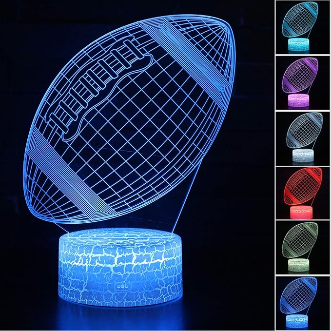 Rugby Night Light,3D Illusion Football Lamp for Kids Sprot Fans with 16 Colors Changing Remote Control&Smart Touch Bedroom Decor Lamp Holiday Xmas Birthday Gift - LeafyLoom