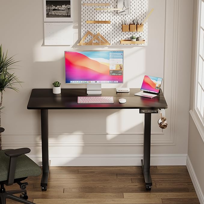 Electric Standing Desk 40 Inch, Ergonomic Height Adjustable Table with T-Shaped Metal Bracket Modern Computer Workstations for Home Office, Black - LeafyLoom