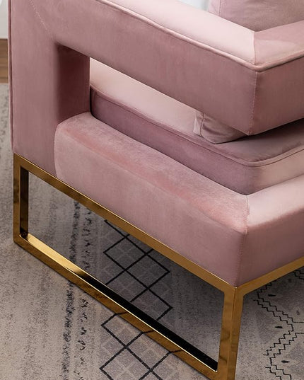 Roundhill Furniture Lenola Upholstered Accent Arm Chair, Pink 27.5D x 29.75W x 34.5H in - LeafyLoom