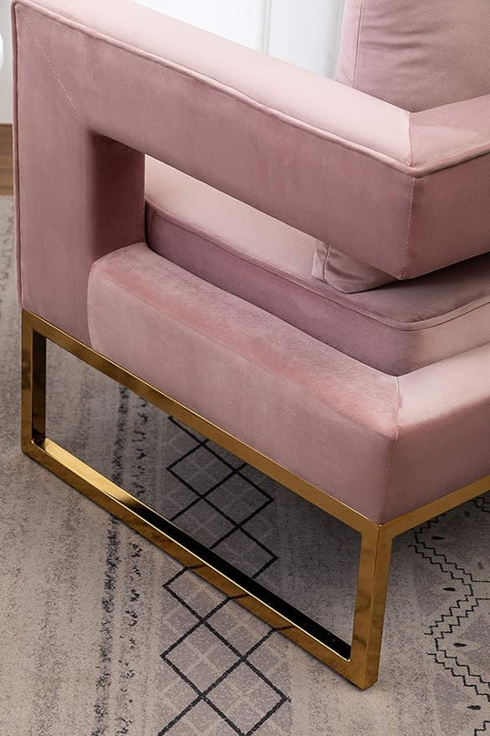 Roundhill Furniture Lenola Upholstered Accent Arm Chair, Pink 27.5D x 29.75W x 34.5H in - LeafyLoom