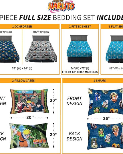 Naruto Anime Bedding Super Soft Comforter and Sheet Set with Sham, 7 Piece Full Size, By Franco - LeafyLoom