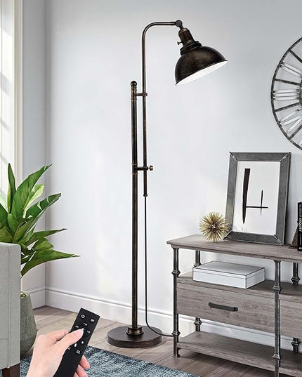 PARTPHONER Industrial Floor Lamp Adjustable, Rustic Farmhouse Reading Lamp in Aged Black Finish, Modern Standing Lamp with Remote Control Metal Shade for Living Room Bedroom Study Room Office Hotel - LeafyLoom