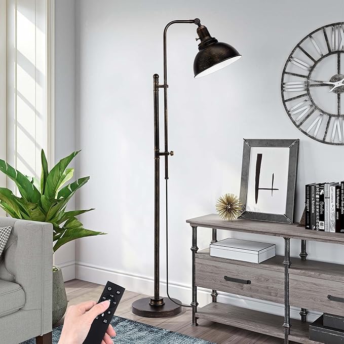 PARTPHONER Industrial Floor Lamp Adjustable, Rustic Farmhouse Reading Lamp in Aged Black Finish, Modern Standing Lamp with Remote Control Metal Shade for Living Room Bedroom Study Room Office Hotel - LeafyLoom