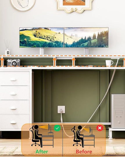 Furologee 55in Computer Desk with 4 Drawers, LED Gaming Desk with Power Outlets, Office Desk with Full Monitor Stand and Storage Shelf, Study Work Desk for Home Office Bedroom, White - LeafyLoom