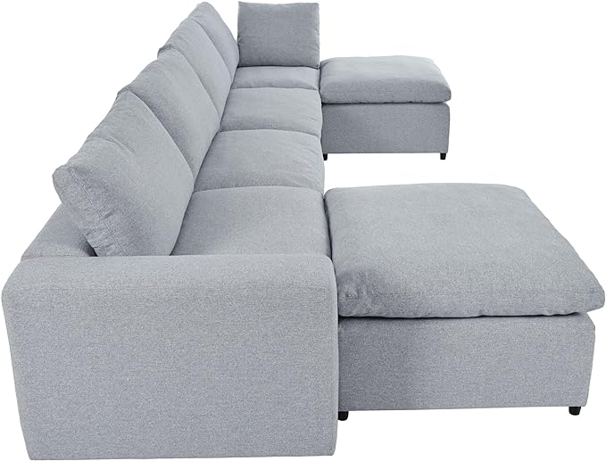 152" Oversized Modular U-Shape, Filled Upholstered Sectional Set with 2 Large Removable Ottomans Customizable Sleeper Chaise Lounge,Sofas & Couches(6-Seater), Light Gray - LeafyLoom