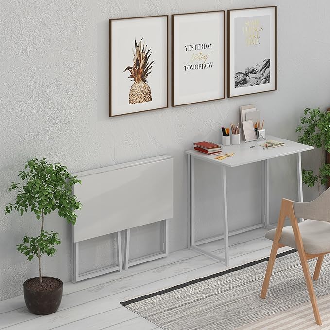 4NM 31.5" Small Desk with Storage Bag, Simple Assembly Folding Computer Desk Home Office Desk Study Writing Table for Small Space Offices - All White - LeafyLoom