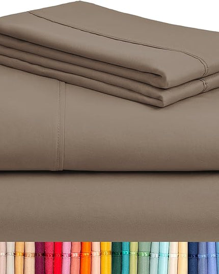 LuxClub Twin XL Sheets - Soft Twin Bed Sheets for-Boys-and-Girls-4 PC Deep Pockets 18" Eco Friendly Wrinkle Free-Kids-Fitted Sheets Machine Washable Hotel Bedding Silky Soft - Dark Khaki Twin XL - LeafyLoom