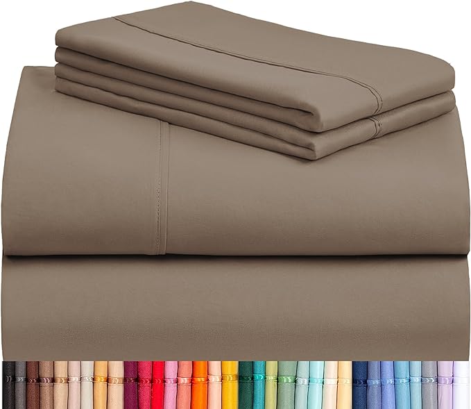 LuxClub Twin XL Sheets - Soft Twin Bed Sheets for-Boys-and-Girls-4 PC Deep Pockets 18" Eco Friendly Wrinkle Free-Kids-Fitted Sheets Machine Washable Hotel Bedding Silky Soft - Dark Khaki Twin XL - LeafyLoom