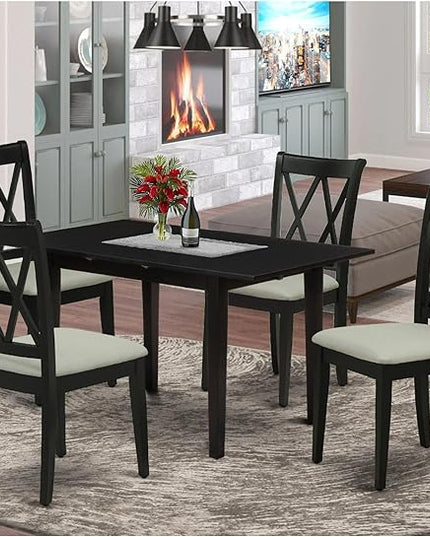 East West Furniture NOCL5-BLK-C 5 Piece Dining Table Set for 4 Includes a Rectangle Kitchen Table with Butterfly Leaf and 4 Linen Fabric Kitchen Dining Chairs, 32x54 Inch, Black - LeafyLoom