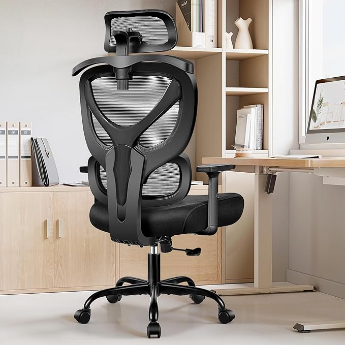 Office Chair Ergonomic Desk Chair Comfy Computer Chair, Big and Tall Home Office Chair with Back Support, Mesh Office Chair High Back Gaming Chair with Adjustable Armrest (Black) - LeafyLoom