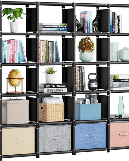 Mavivegue Book Shelf, 20 Cube Storage Organizer, DIY Bookcase, Metal Cube Bookshelf,Tall Book case for Bedroom, Living Room,Office,Closet Storage Organizer, Black Cubicle Storage Rack - LeafyLoom