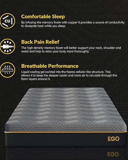 EGOHOME Hybrid Full Mattress 12 Inch, Cooling Gel Mattress, Comfort Foam & Pocket Spring Bed in a Box, Targeted Support Pressure Relief Mattres, CertiPUR-US Certified, Made in USA, 54x75x12 Black - LeafyLoom