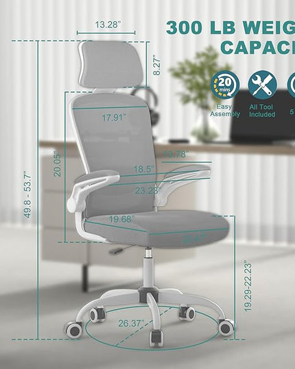Mimoglad Office Chair, High Back Ergonomic Desk Chair with Adjustable Lumbar Support and Headrest, Swivel Task Chair with flip-up Armrests for Guitar Playing, 5 Years Warranty - LeafyLoom