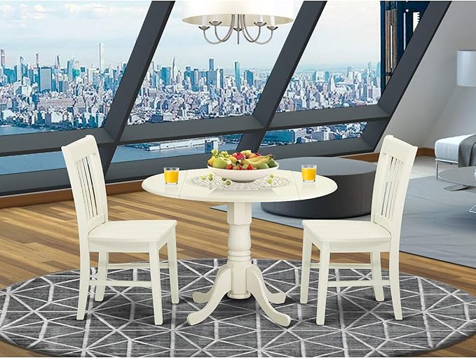 East West Furniture Dublin 3 Piece Dinette Set for Small Spaces Contains a Round Table with Dropleaf and 2 Kitchen Dining Chairs, 42x42 Inch, DLNO3-LWH-W - LeafyLoom
