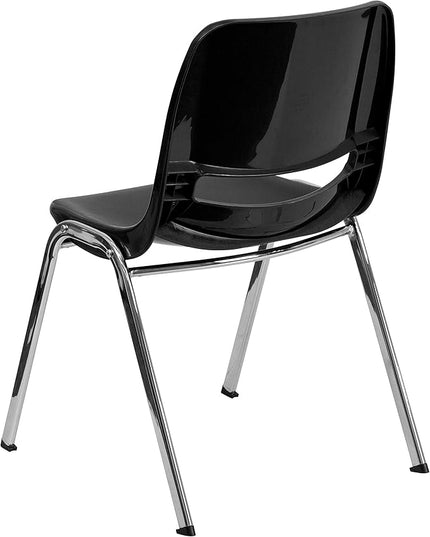 Flash Furniture HERCULES Series 661 lb. Capacity Black Ergonomic Shell Stack Chair with Chrome Frame and 16'' Seat Height - LeafyLoom