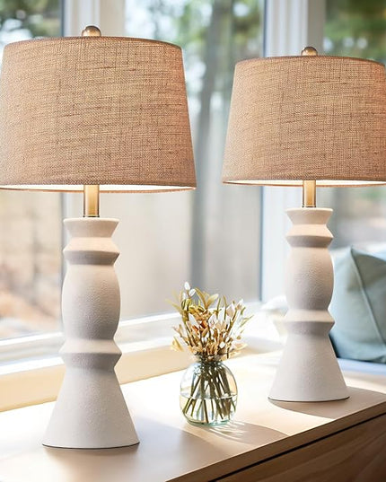 Oneach 25.75'' Farmhouse Ceramic Table Lamp for Living Room White Bedside Lamps Office White Table Lamp Set of 2 for Bedroom Retro Nightstand Lamp End Table Lamps - LeafyLoom