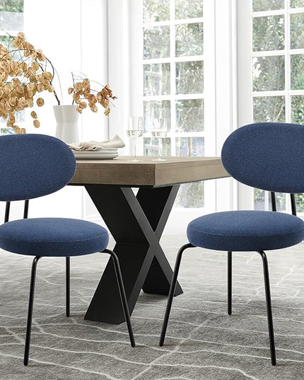 COLAMY Modern Fabric Dining Chairs Set of 4, Mid Centry Upholstered Dining Room Kitchen Chairs with Curved Backrest, Blue - LeafyLoom