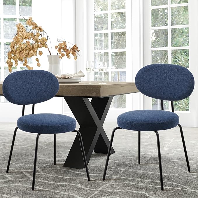 COLAMY Modern Fabric Dining Chairs Set of 4, Mid Centry Upholstered Dining Room Kitchen Chairs with Curved Backrest, Blue - LeafyLoom