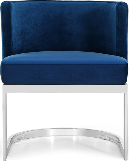 Meridian Furniture Gianna Collection Modern | Contemporary Velvet Upholstered Dining Chair with Polished Chrome Metal Frame, 24" W x 22" D x 29.5" H, Navy - LeafyLoom