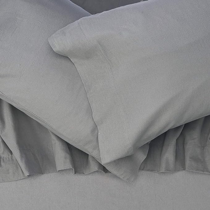 Comfort Spaces Cotton Flannel Breathable Warm Deep Pocket Sheets With Pillow Case Bedding, Twin, Solid Grey, 3 Piece - LeafyLoom