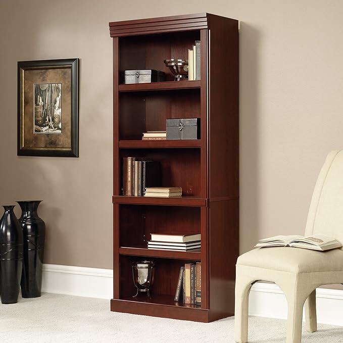 Sauder Heritage Hill Library/Book shelf, L: 29.80" x W: 12.99" x H: 71.26", Classic Cherry finish - LeafyLoom