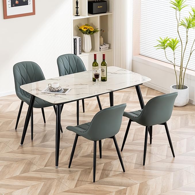 YOUNIKE Dining Chairs Set of 2, GrayishGreen Elegant Kitchen & Dining Room Chairs, Modern Faux Leather Padded Dining Chair, Armless Upholstered Bedroom Side Chairs Dinner Chairs Dinning Chairs - LeafyLoom