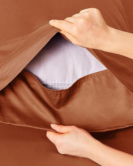 Bedsure Queen Sheets, Rayon Derived from Bamboo, Queen Cooling Sheet Set, Deep Pocket Up to 16", Breathable & Soft Bed Sheets, Hotel Luxury Silky Bedding Sheets & Pillowcases, Burnt Orange - LeafyLoom