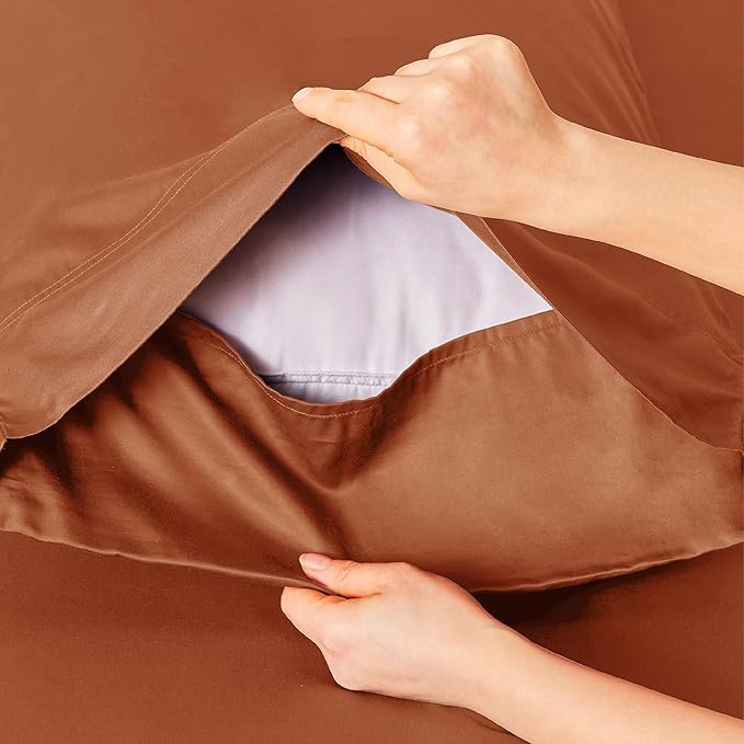Bedsure California King Sheet Sets, Cooling Sheets, Rayon Derived from Bamboo, Deep Pocket Up to 16", Breathable & Soft Bed Sheets, Hotel Luxury Silky Bedding Sheets & Pillowcases, Burnt Orange - LeafyLoom