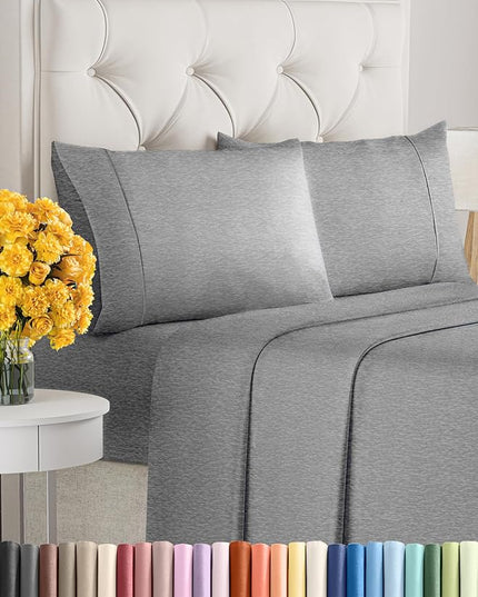 King Size 4 Piece Sheet Set - Comfy Breathable & Cooling Sheets - Hotel Luxury Bed Sheets for Women & Men - Deep Pockets, Easy-Fit, Soft & Wrinkle Free Sheets - Heathered Grey Oeko-Tex Bed Sheet Set - LeafyLoom