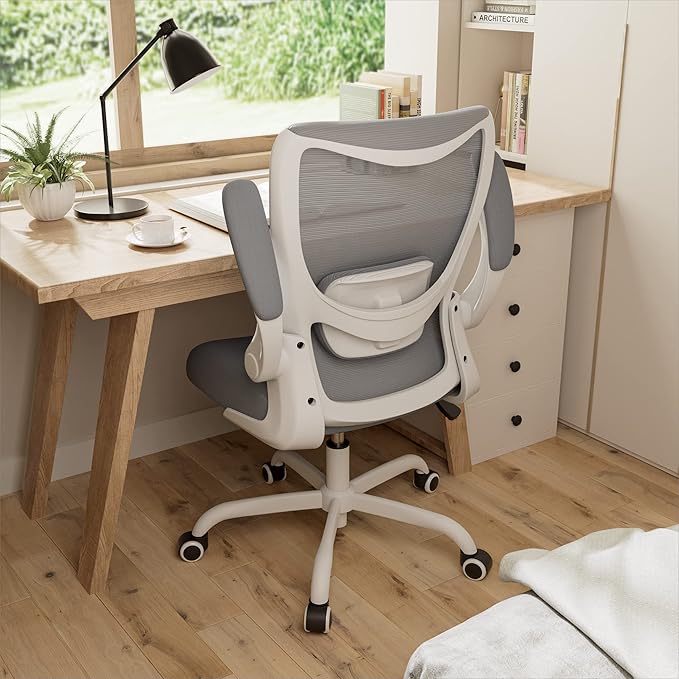 Office Chair, Ergonomic Desk Chair with Adjustable Lumbar Support and Flip up Armrest, Breathable Mesh Computer Chair for Home Office, Gray - LeafyLoom