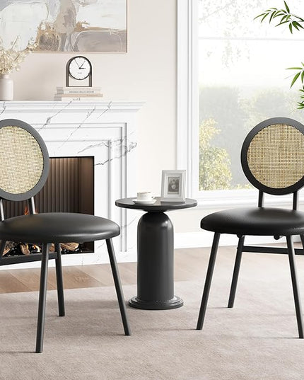 IDEALHOUSE Dining Chairs Set of 2, Rattan Kitchen Chairs with Thicken Upholstered, Modern Dining Room Chairs Set of 2, Space Saving Dining Chairs with Metal Legs for Living Room (1, Black) - LeafyLoom