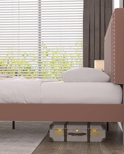 VECELO Queen Size Platform Bed Frame with Adjustable Upholstered Headboard, Modern Mattress Foundation,Strong Wood Slat Support, No Box Spring Needed, Easy Assembly - LeafyLoom