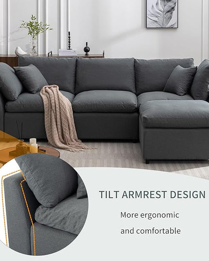 104.3" L-Shaped Convertible Sectional Sofa with Reversible Sleeper Chaise,Upholstery Corner Couch include Armrest&Down Filled Cushions w/zipper closure for Living Room, Apartment, Office - LeafyLoom