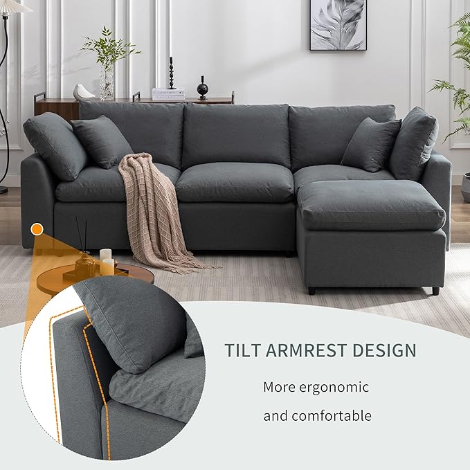 104.3" L-Shaped Convertible Sectional Sofa with Reversible Sleeper Chaise,Upholstery Corner Couch include Armrest&Down Filled Cushions w/zipper closure for Living Room, Apartment, Office - LeafyLoom