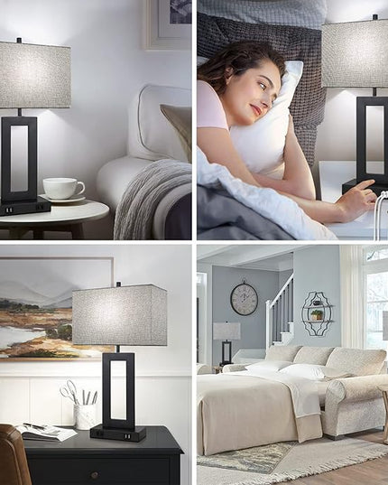 Set of 2 Modern Touch Control Table Lamps with 2 USB Ports, 22’’ Large Bedside Nightstand Lamps 3-Way Dimmable Desk Lamp With Grey Fabric Shade For Bedrooms Living Room Reading, 2 LED Bulbs Included - LeafyLoom