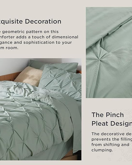 Bedsure Twin XL Comforter Set - Extra Long 5 Pieces Dorm Bedding Sets, Pinch Pleat Bed in a Bag with Comforter, Sheets, Pillowcase & Sham - LeafyLoom