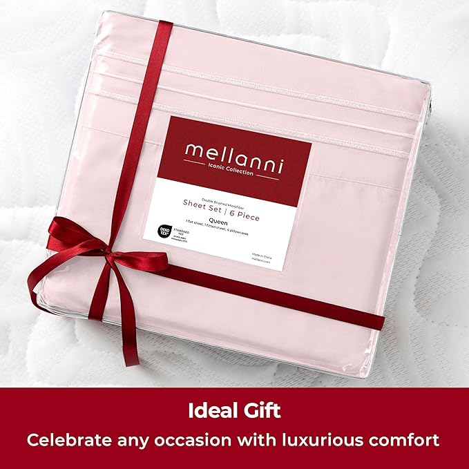 Mellanni California King Sheets Set - 6 PC Iconic Collection Bedding Sheets & Pillowcases - Soft, Cooling Bed Sheets - Deep Pocket up to 16 inch - 6 PC (Cal King, Blush Pink w/Extra Pillow Cases) - LeafyLoom