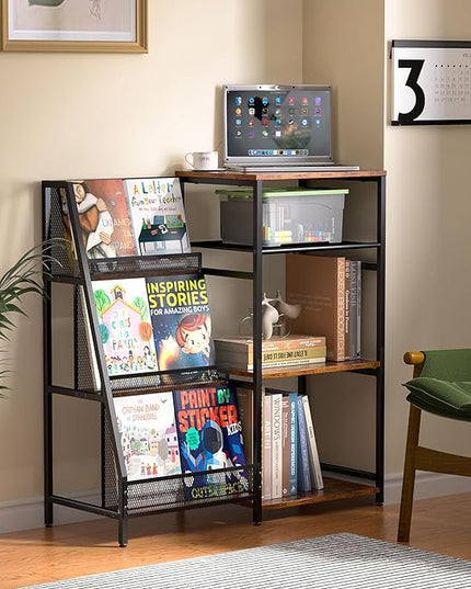 Vintage Bookshelf, Wooden Kids Bookshelf with 3-Tier Ladder Book Display Rack, Small Book Shelf Library Bookcase Storage Organizer, Short Wide Small Bookshelf Bookcase for HomeOffice - LeafyLoom