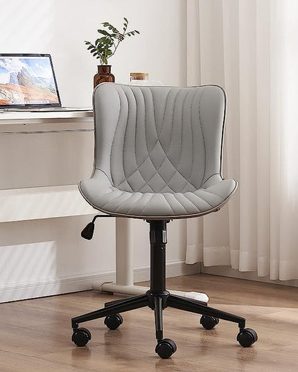 YOUTASTE Office Chair Modern Armless Desk Chair, Height Adjustable Swivel Rocking Computer Task Chair, Faux Leather Sewing Chair with Wheels, Stylish Lounge Vanity Chair,Grey - LeafyLoom