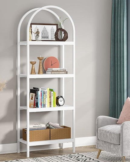 Tribesigns 4-Tier Open Bookshelf, 70.8" Industrial Wood Bookcase Storage Shelves with Metal Frame, Freestanding Display Rack Tall Shelving Unit for Office, Bedroom, Living Room (White, 1PC) - LeafyLoom