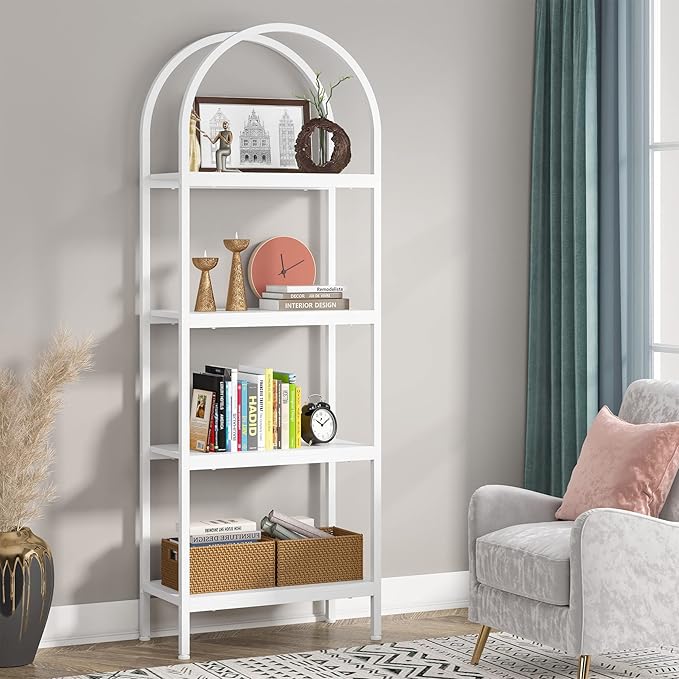 Tribesigns 4-Tier Open Bookshelf, 70.8" Industrial Wood Bookcase Storage Shelves with Metal Frame, Freestanding Display Rack Tall Shelving Unit for Office, Bedroom, Living Room (White, 1PC) - LeafyLoom
