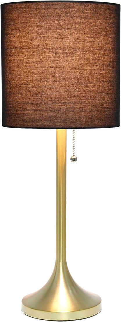 Simple Designs LT1076-GDB Tapered Fabric Drum Shade Table Lamp, Gold and Black, Gold/Black, 8 x 8 x 21 - LeafyLoom