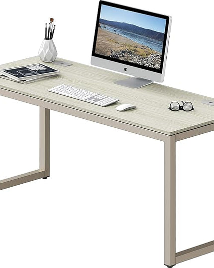 SHW Home Office 55-Inch Large Computer Desk, Maple - LeafyLoom